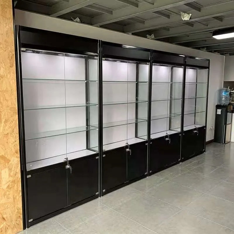 Cheap Smoke Shop Showcase with LED Light Lockable Aluminum Display Cabinet Display Case