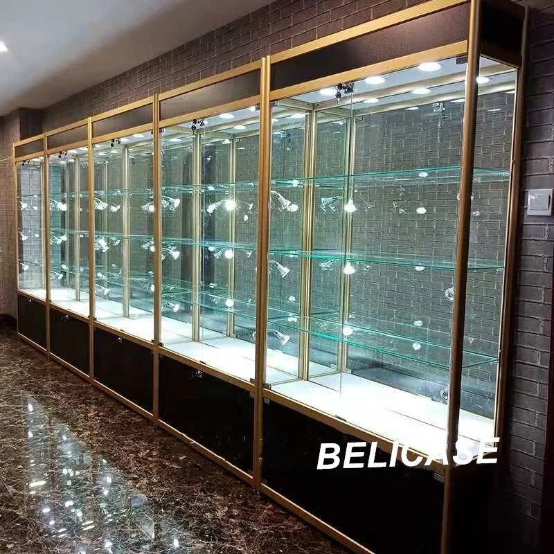 Cheap Smoke Shop Showcase with LED Light Lockable Aluminum Display Cabinet Display Case
