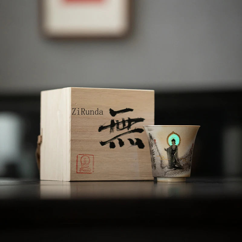 *Chinese Firewood Burning Hand-painted Dunhuang Cup Rock Mine Master Cup Luminous Kung Fu Teacup Tea Set Accessories