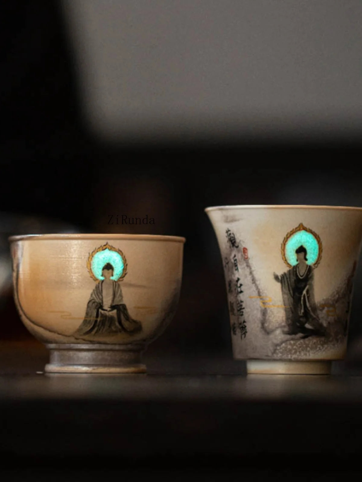 *Chinese Firewood Burning Hand-painted Dunhuang Cup Rock Mine Master Cup Luminous Kung Fu Teacup Tea Set Accessories