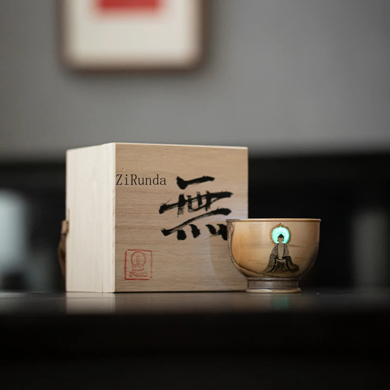 *Chinese Firewood Burning Hand-painted Dunhuang Cup Rock Mine Master Cup Luminous Kung Fu Teacup Tea Set Accessories