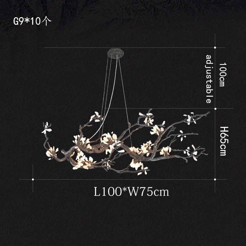Chinese Style Creative Tree Branch Chandelier Black Copper Decoration Lighting Fixture for Living Room Bedroom Villa Hall Decor