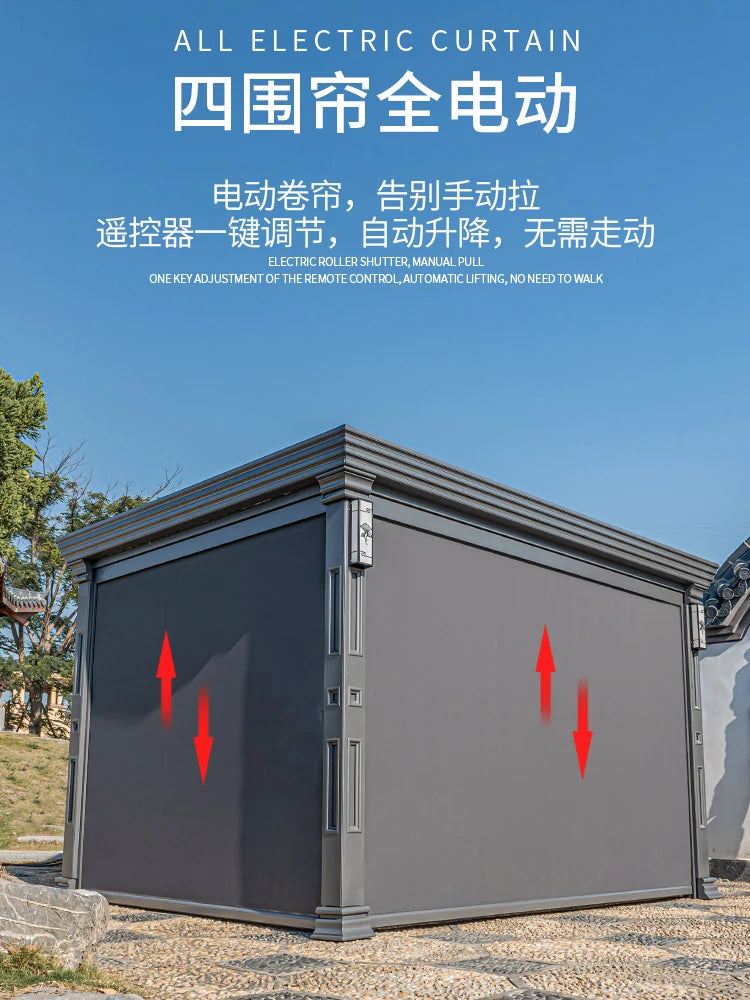 Chinese style louver flipped pavilion, outdoor courtyard villa, outdoor sunshade, rain shelter, outdoor electric aluminum alloy