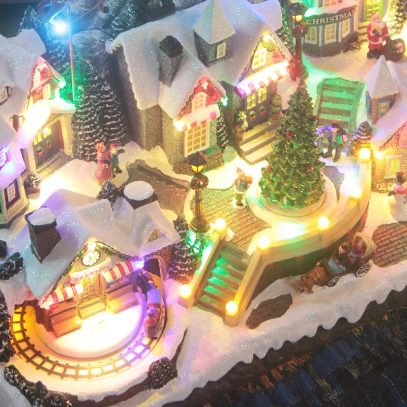 Christmas gift for the elderly, snow capped mountain lights, train, large collection, music box, ornament
