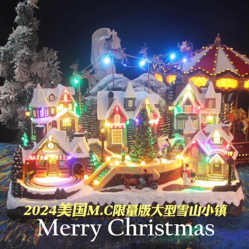 Christmas gift for the elderly, snow capped mountain lights, train, large collection, music box, ornament