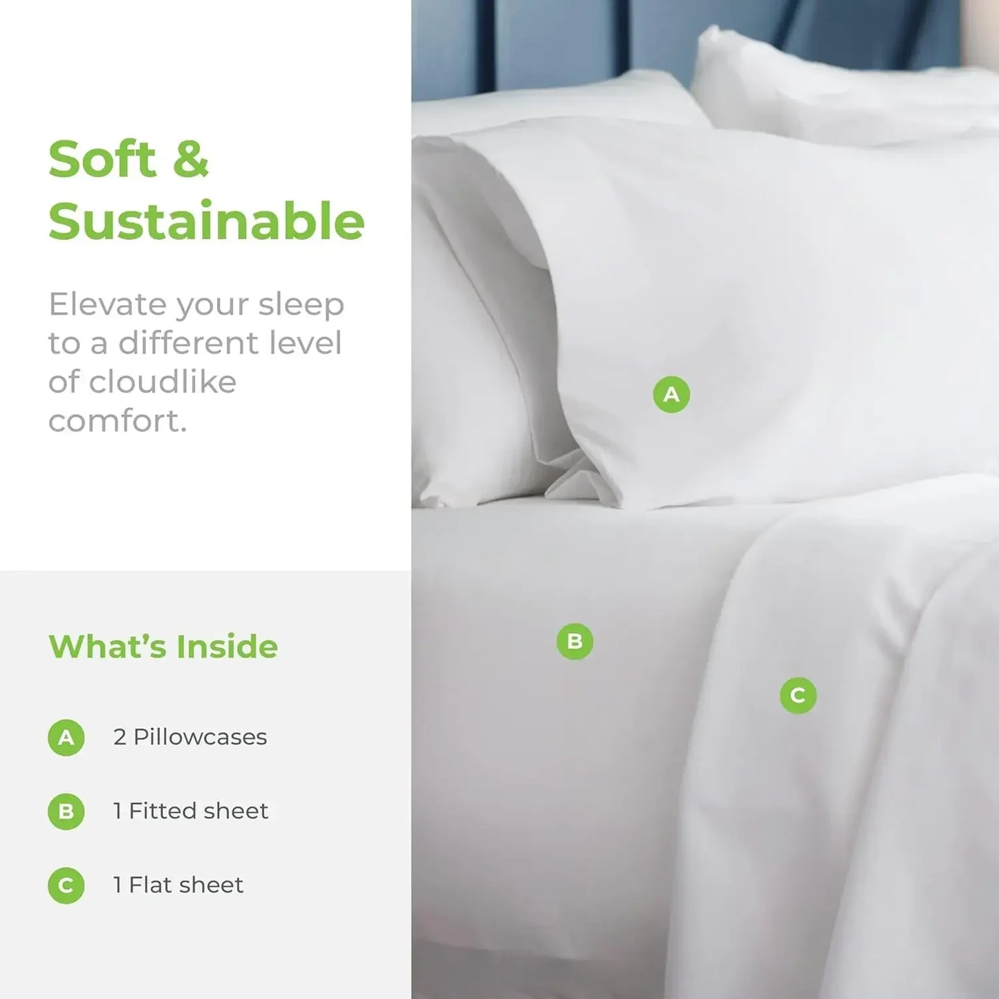& Classic Bamboo Viscose 4 Piece Bed Sheet Set Cooling and Comfortable for Rest and Relaxation Flat and Fitted Sheet