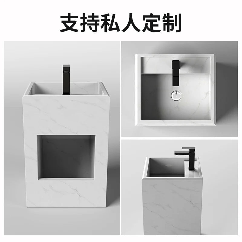 Column basin, washbasin, integrated column type washbasin, marble floor standing balcony, outdoor rock slab washbasin