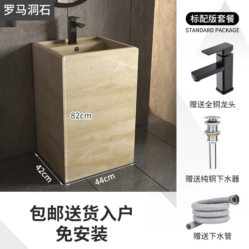 Column basin, washbasin, integrated column type washbasin, marble floor standing balcony, outdoor rock slab washbasin