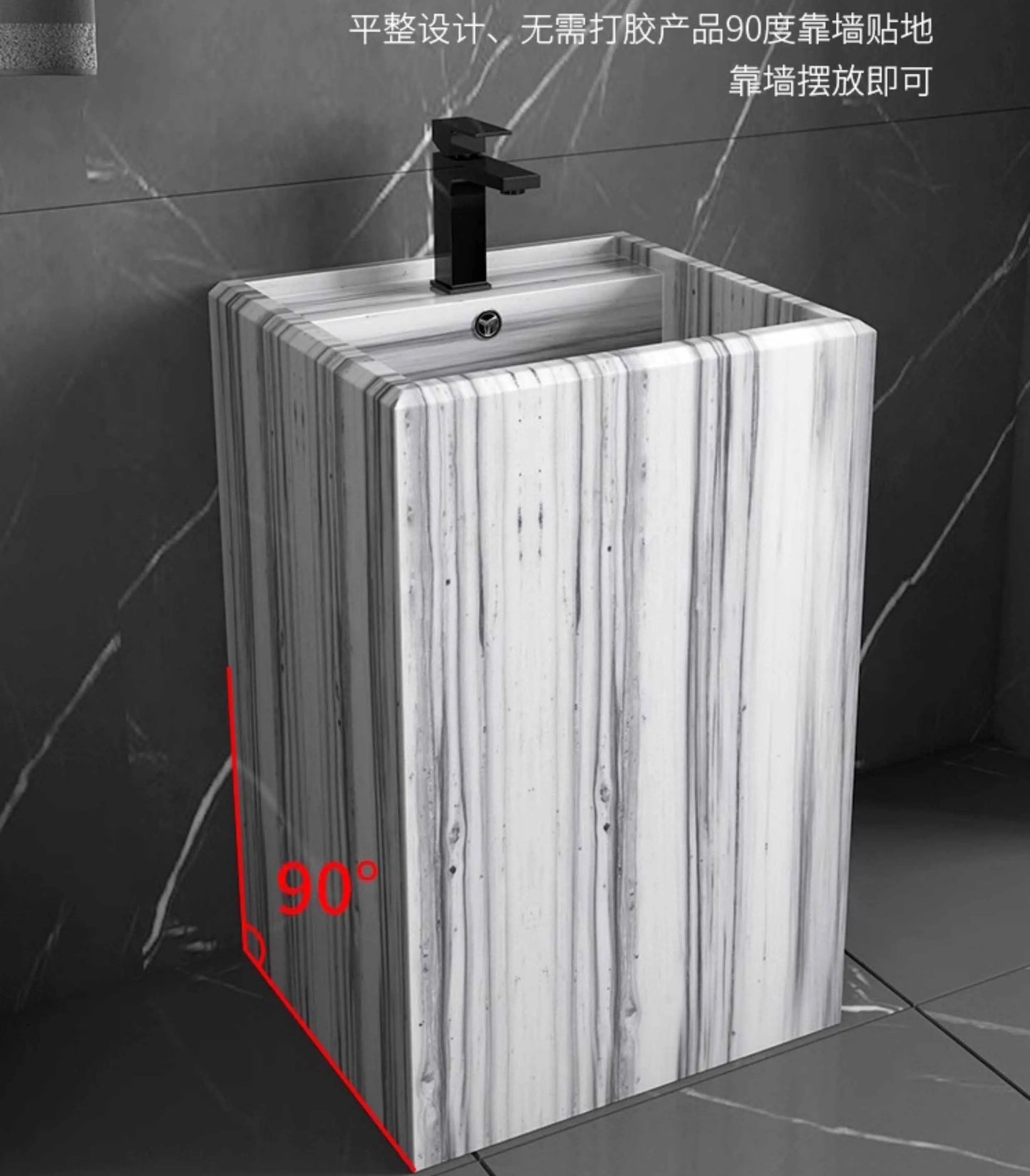 Column basin, washbasin, integrated column type washbasin, marble floor standing balcony, outdoor rock slab washbasin