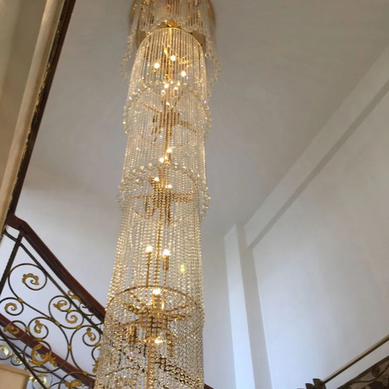 Contemporary Crystal Chandelier Spiral Staircase Lamp Duplex Villas Long The Houselarge Crystal Lighting Chandelier Living Room