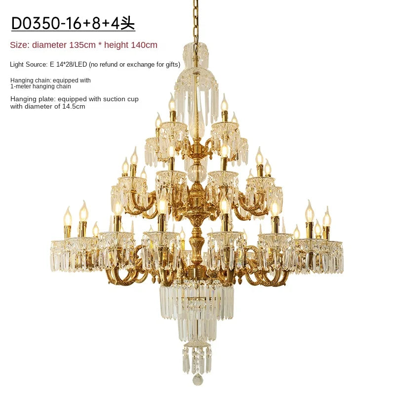 Copper Crystal Chandelier Luxury Duplex Villa Retro Chandelier Atmospheric Stairs