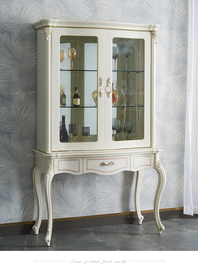 Court French furniture solid wood double door wine cabinet living room aisle gold foil carved decoration cabinet package HC