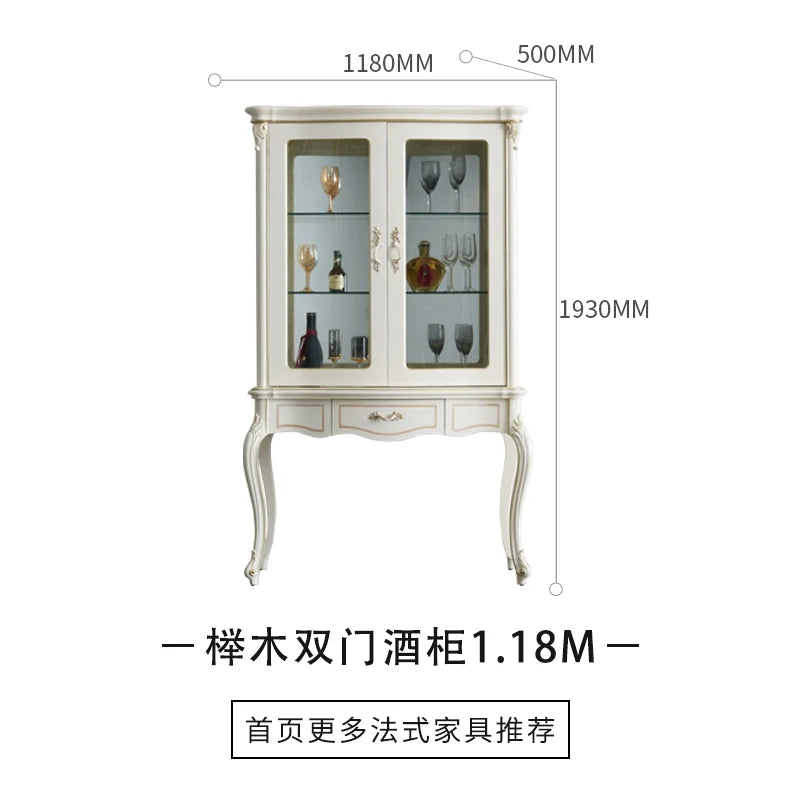 Court French furniture solid wood double door wine cabinet living room aisle gold foil carved decoration cabinet package HC