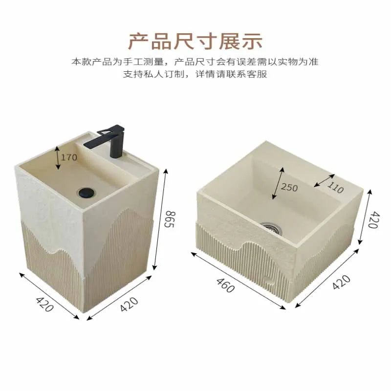 Cream style art washbasin balcony outdoor integrated floor standing washbasin courtyard column basin mop basin water pool