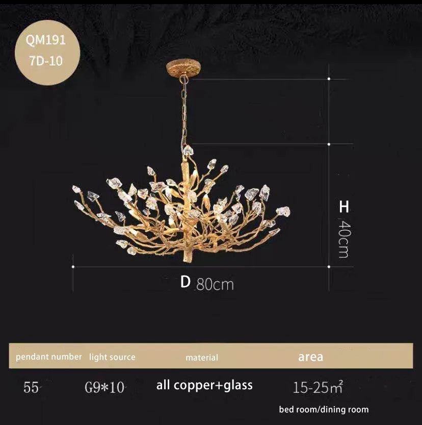 Creative Copper Tree Branches Chandelier for Living Room Bedroom Villa Hall Decorative Lighting Fixture Glass Kitchen Island