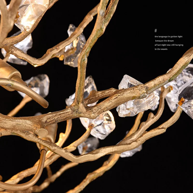 Creative Copper Tree Branches Chandelier for Living Room Bedroom Villa Hall Decorative Lighting Fixture Glass Kitchen Island