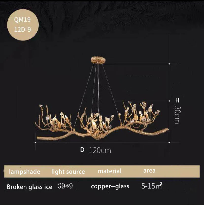Creative Copper Tree Branches Chandelier for Living Room Bedroom Villa Hall Decorative Lighting Fixture Glass Kitchen Island