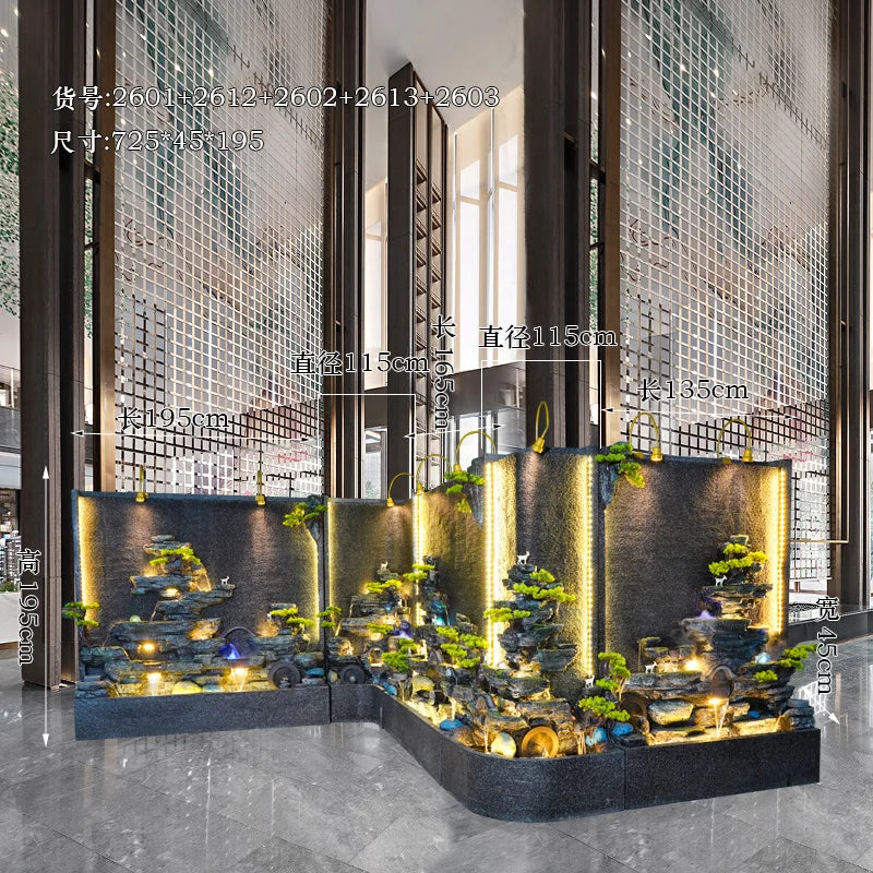 Creative large-scale right-angle rockery curtain wall floor-to-ceiling water ornament villa decoration screen triangle landscape