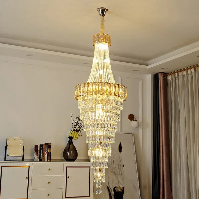 Crystal staircase chandelier simple penthouse living room light luxury villa duplex hall crystal chandelier