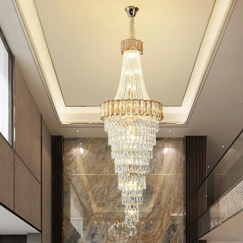 Crystal staircase chandelier simple penthouse living room light luxury villa duplex hall crystal chandelier