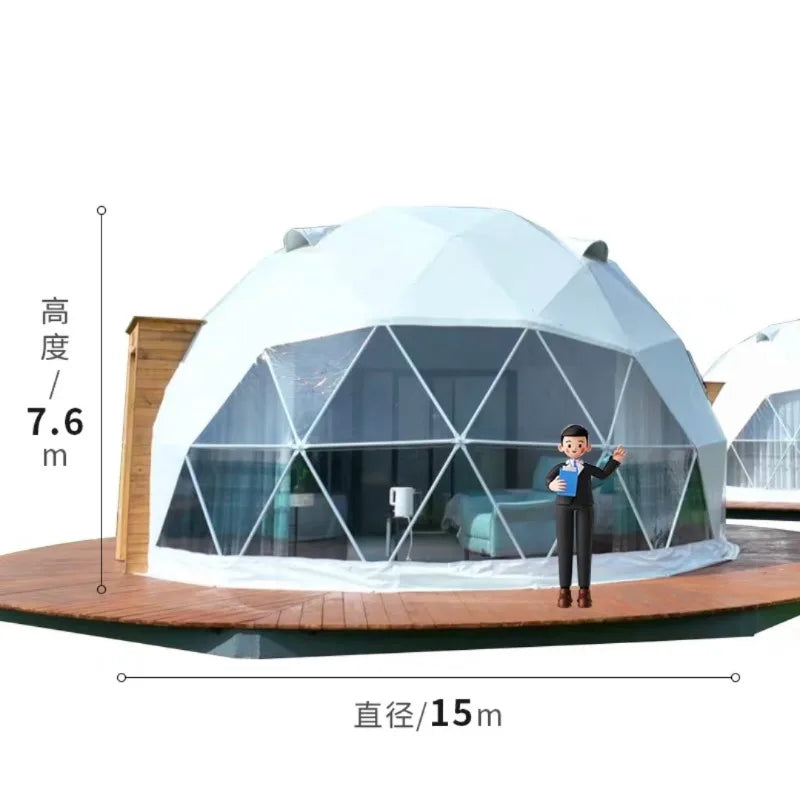 Custom Durable Outdoor Waterproof Round Luxury Resort Glamping Geodesic Hotel Steel Reflective Mirror Glass Dome Tent For Sale