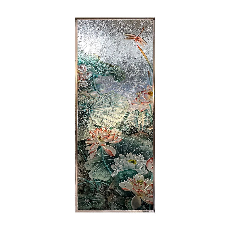 Custom Nordic light luxury transparent tempered double-sided carved stained glass partition screen home porch partition wall