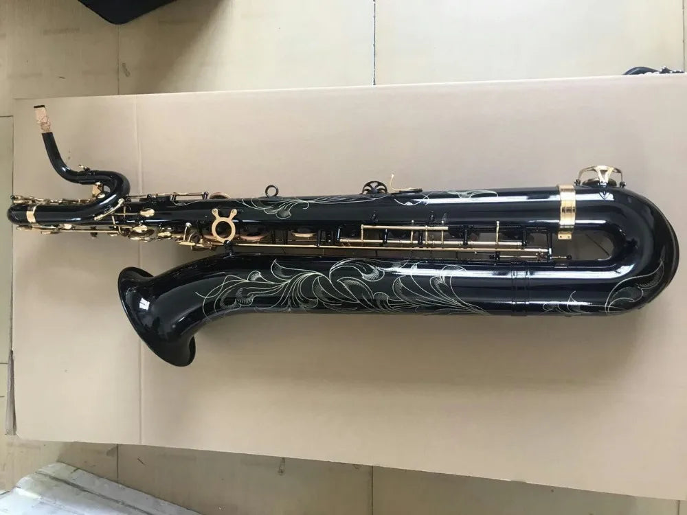 Custom Professional Eb Baritone Saxophone Black Nickel Gold body Low A High F key,high pitch F#,Front F#+case