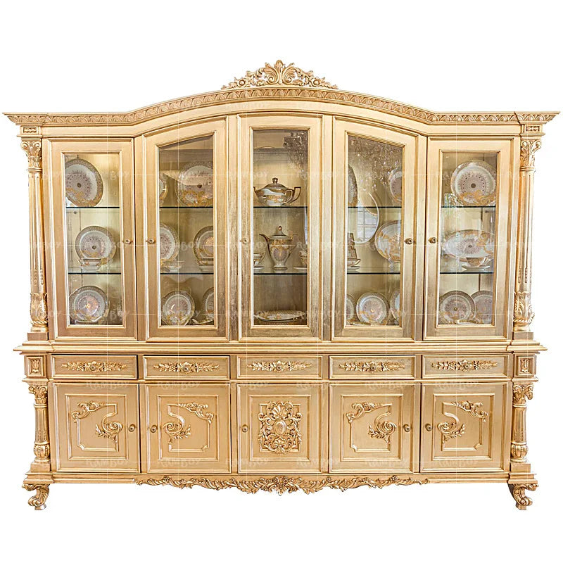 Custom-made European style living room wine cabinet solid wood carved gold foil lockers display lockers