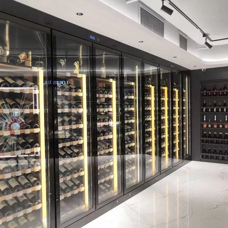 Custom stainless indoor refrigerator with strong compressor cellar wine display