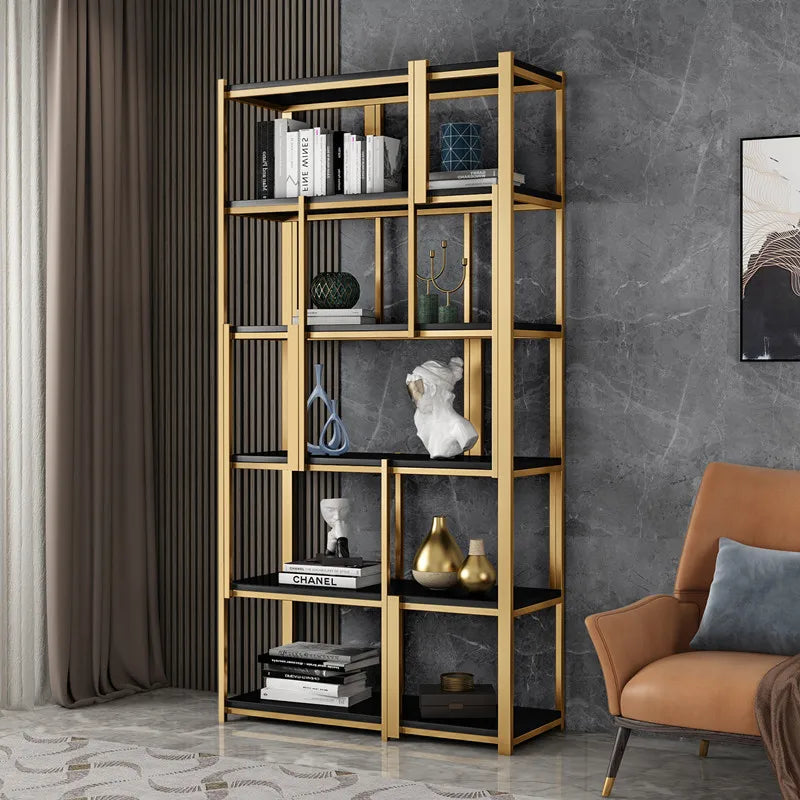 Customized Light Luxury Stainless Steel Bookshelf Floor Shelf Living Room Metal Bookcase Display Stand Modern Iron Decoration