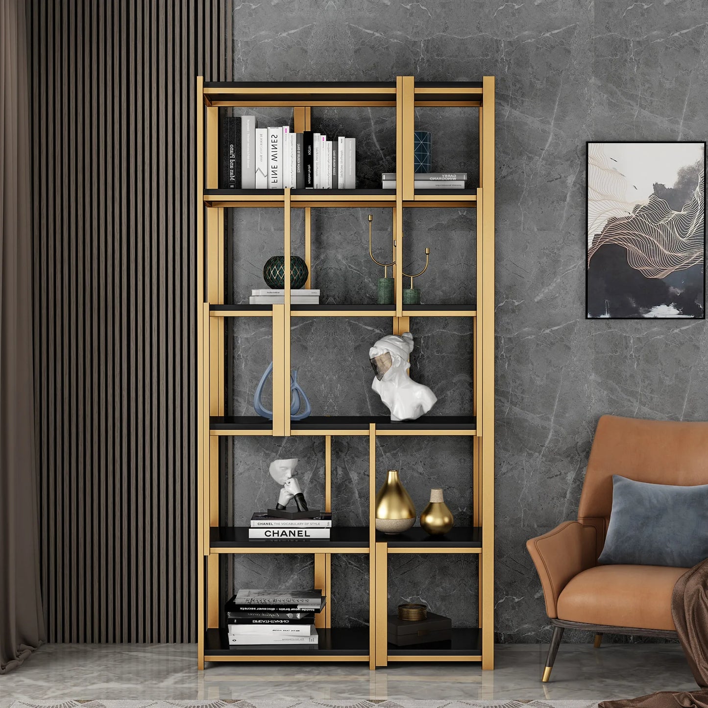 Customized Light Luxury Stainless Steel Bookshelf Floor Shelf Living Room Metal Bookcase Display Stand Modern Iron Decoration