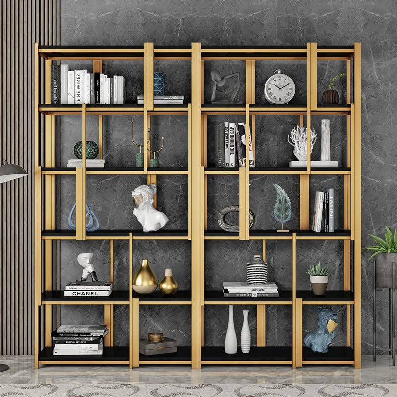 Customized Light Luxury Stainless Steel Bookshelf Floor Shelf Living Room Metal Bookcase Display Stand Modern Iron Decoration