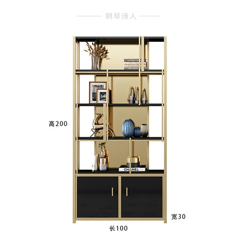 Customized Light Luxury Style Bookcase Shelf Marble Living Room Partition Display Stand Metal Bookshelf Floor Stainless Steelelf