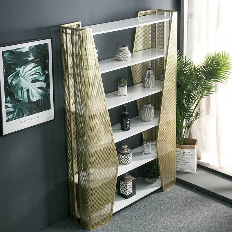 Customized Nordic Multi-Layer Bookshelf Floor Iron Storage Rack Light Luxury Living Room Office Storage Display Stand Creative
