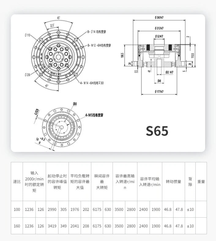 Customized reducer industrial collaboration humanoid robotic arm joint transmission cup type high-precision automation S65
