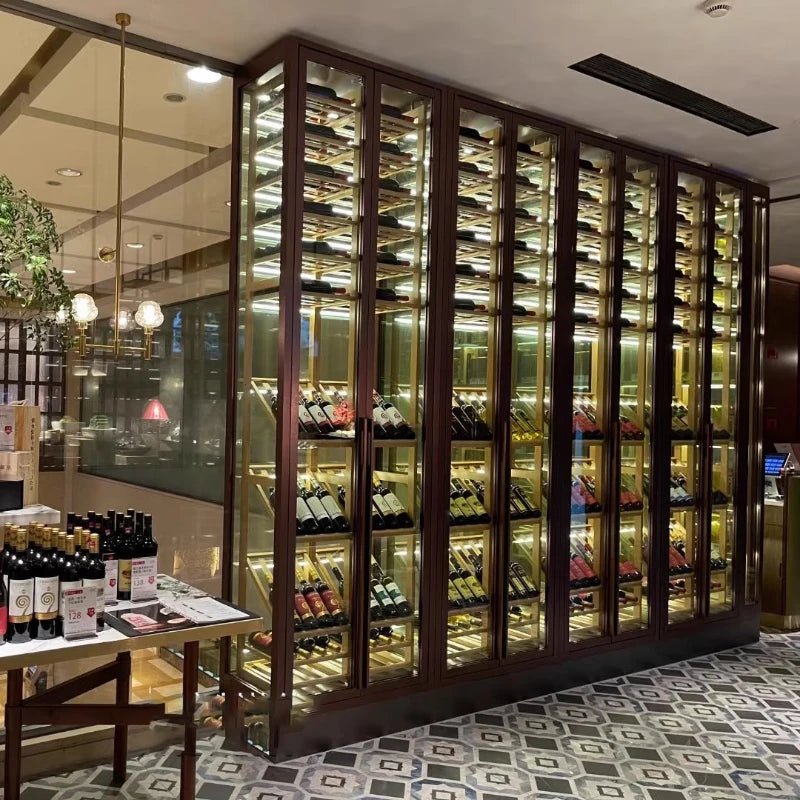 Customized stainless steel thermostatic wine cabinet Metal glass red wine display cabinet Light luxury embedded winery white win