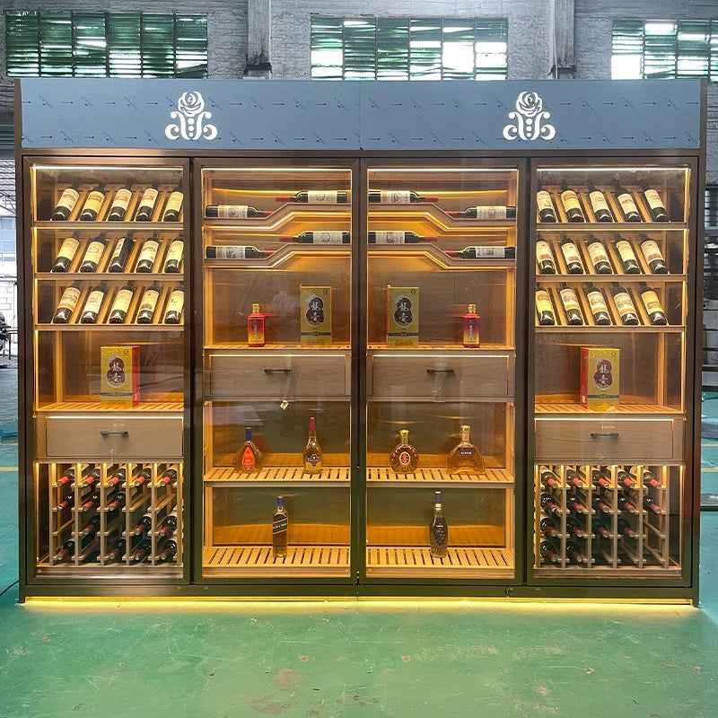Customized stainless steel thermostatic wine cabinet Metal glass red wine display cabinet Light luxury embedded winery white win