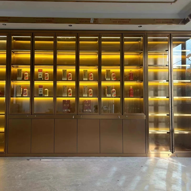Customized stainless steel thermostatic wine cabinet Metal glass red wine display cabinet Light luxury embedded winery white win