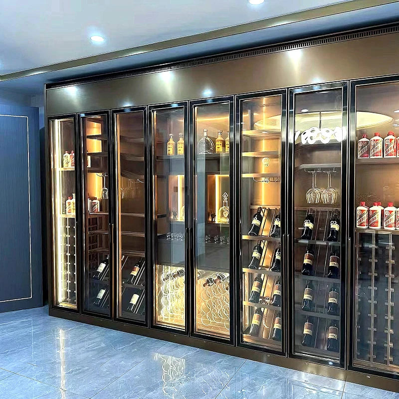 Customized stainless steel thermostatic wine cabinet Metal glass red wine display cabinet Light luxury embedded winery white win