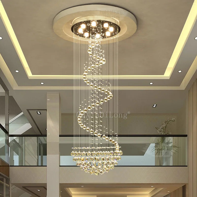 DHL Customize Dia800*H2500mm duplex stairs spiral crystal chandeliers villa hall led light hotel crystal chandeliers JF1779
