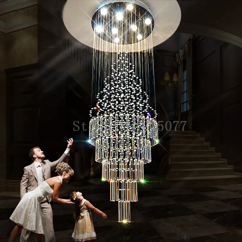 DHL Customize Dia800*H2600mm villa crystal chandeliers duplex stairs hall led light hotel crystal chandeliers JF1298