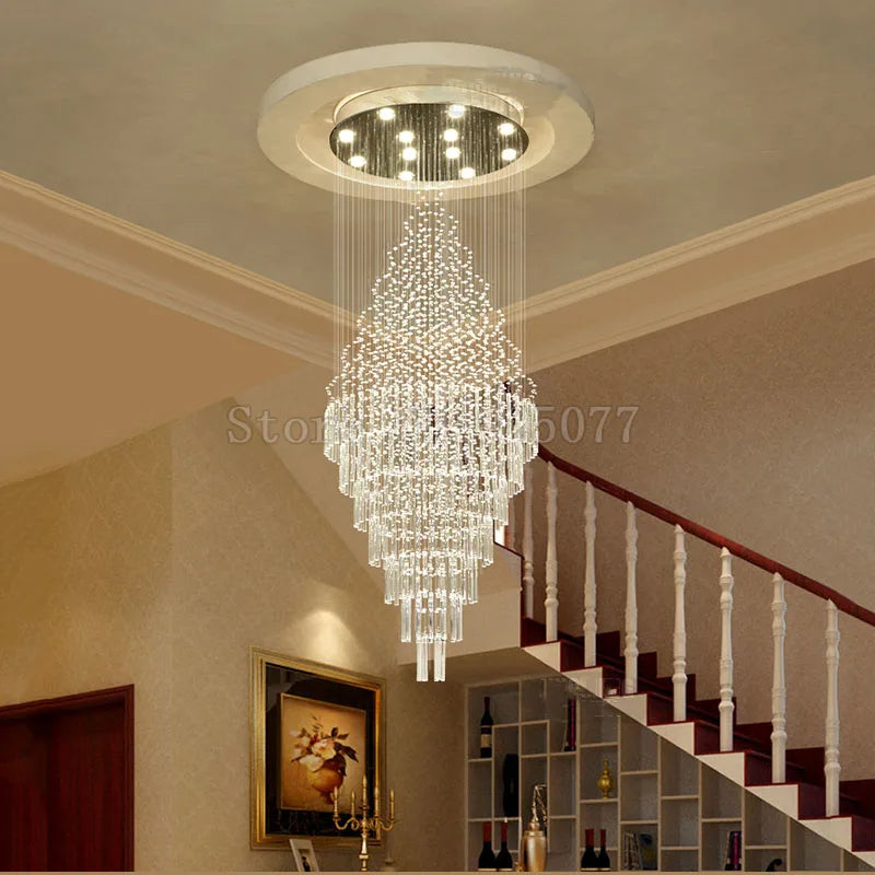 DHL Customize Dia800*H2600mm villa crystal chandeliers duplex stairs hall led light hotel crystal chandeliers JF1298