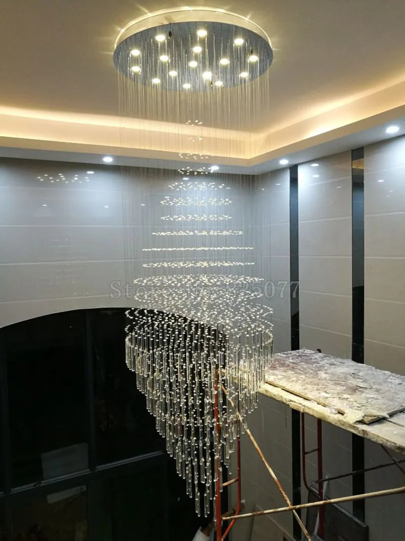 DHL Customize Dia800*H2600mm villa crystal chandeliers duplex stairs hall led light hotel crystal chandeliers JF1298