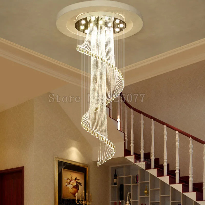 DHL Modern hotel crystal chandeliers Dia800*H2600mm villa duplex stairs hall led light hotel crystal chandeliers JF1300