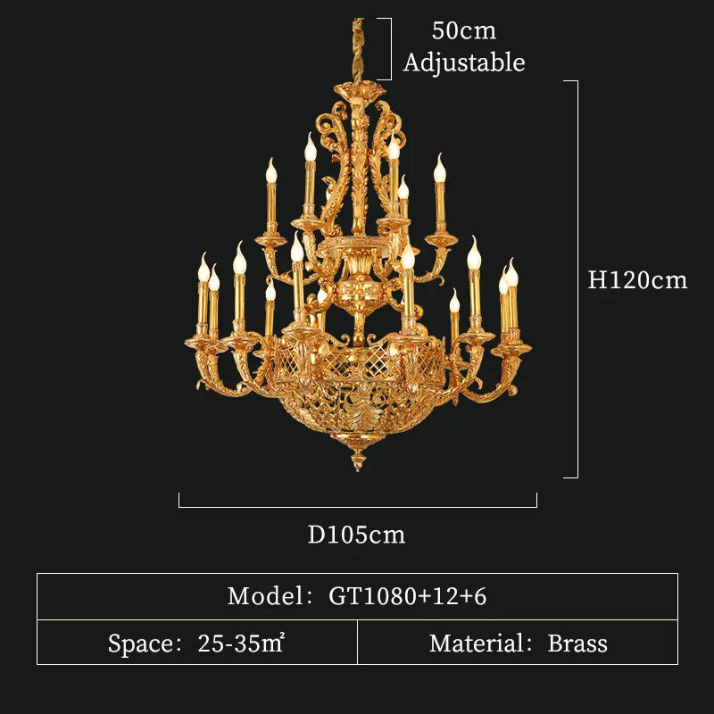 DINGFAN Copper Candle Chandelier French Living Room Dining Room Lamp Vintage Villa Hotel Hall Brass Lamp
