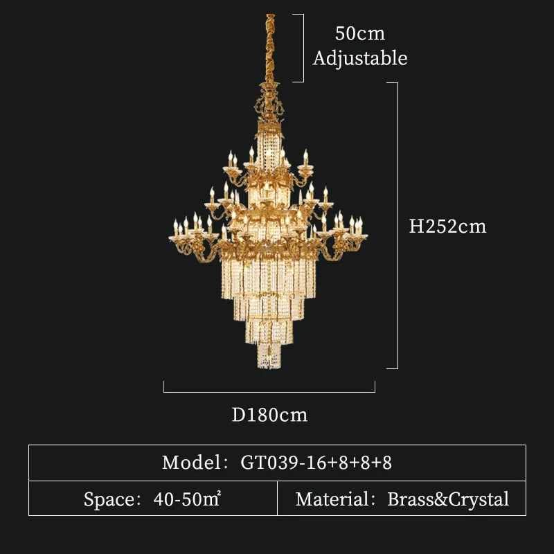 DINGFAN European Style All Copper Crystal Hotel Lobby Chandeliers Luxury Villa Living Room Staircase Pendent Light