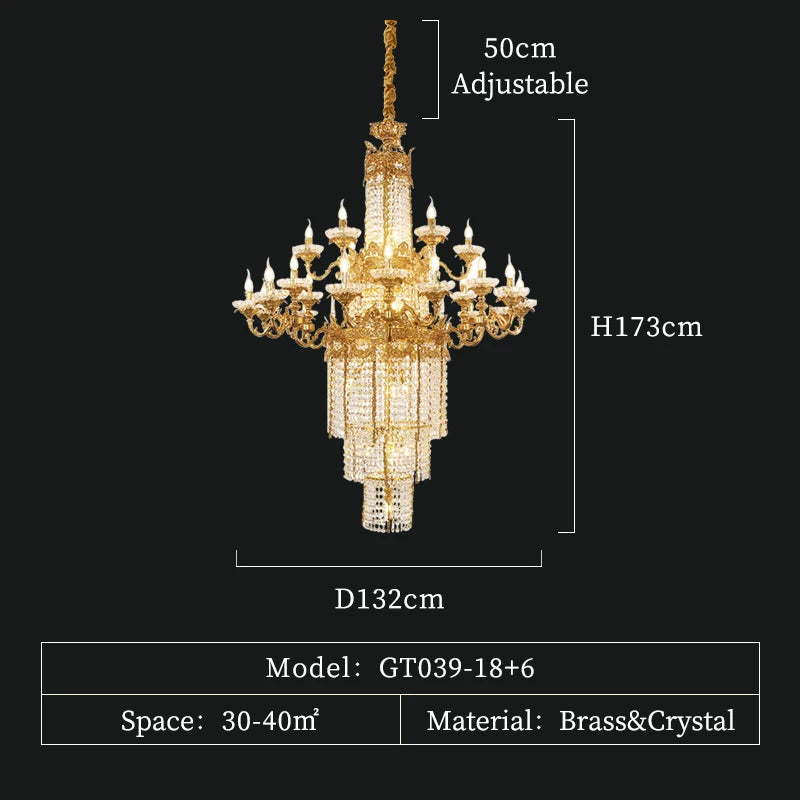 DINGFAN European Style All Copper Crystal Hotel Lobby Chandeliers Luxury Villa Living Room Staircase Pendent Light