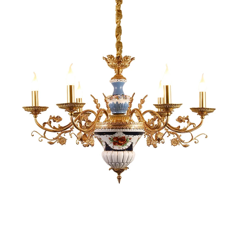 DINGFAN European Style Hotel Lobby Villa Interior Lighting Decorative Chandelier Luxury All-Copper Ceramic Chandelier