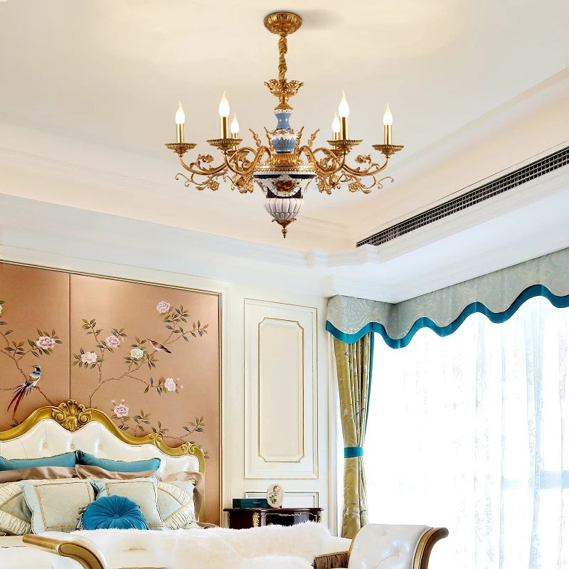 DINGFAN European Style Hotel Lobby Villa Interior Lighting Decorative Chandelier Luxury All-Copper Ceramic Chandelier