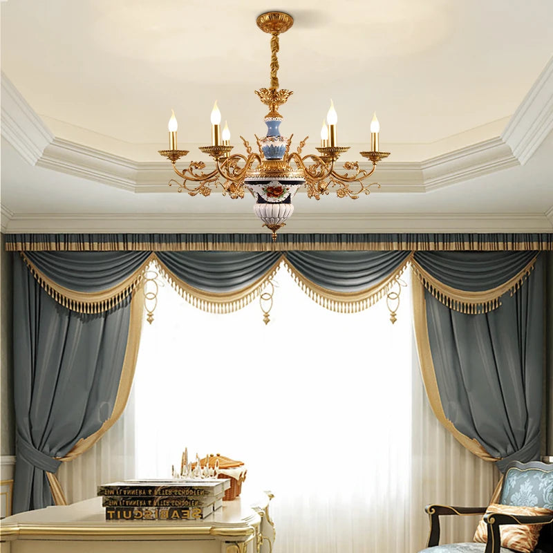 DINGFAN European Style Hotel Lobby Villa Interior Lighting Decorative Chandelier Luxury All-Copper Ceramic Chandelier
